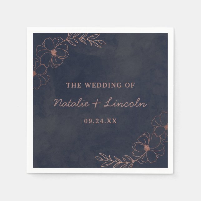 Navy Blue & Rose Gold Foil Chic Wedding Monogram Serviette (Vorderseite)