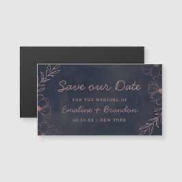 Navy Blue & Rose Gold Foil Floral Rettete unser Da Magnetkarte