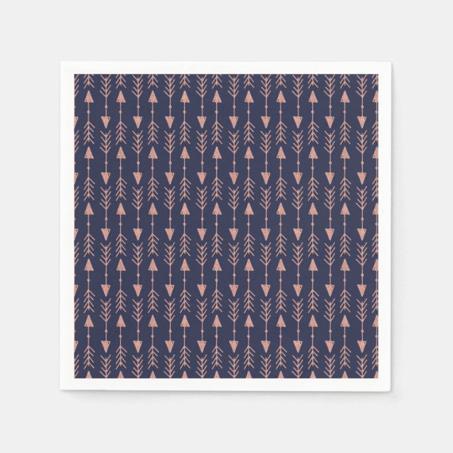 Navy Blue Rose Gold Foil Hipster Tribal Arrows Serviette (Vorderseite)