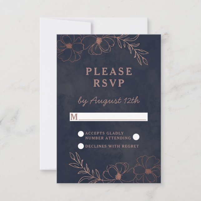 Navy Blue & Rose Gold Foil Hochzeitschicken UAWG A RSVP Karte (Vorderseite)