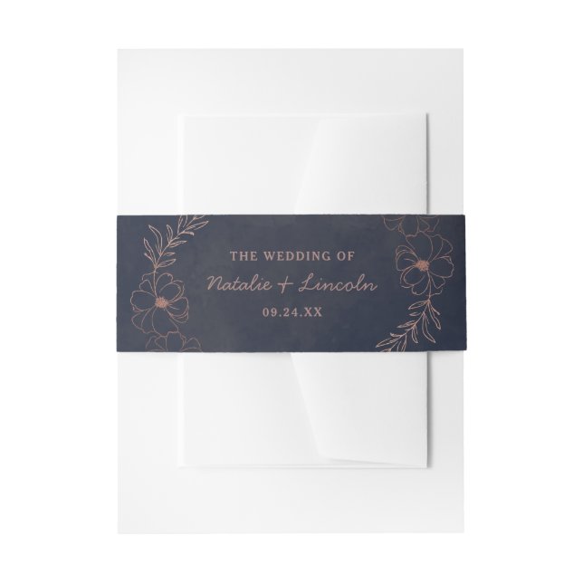 Navy Blue & Rose Gold Foil Rustic Wedgram Einladungsbanderole (Vorderseite Beispiel)