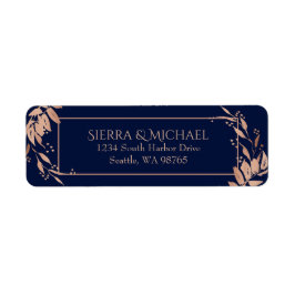Navy Blue Rose Gold Foliage Wedding Rücksendeadres