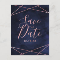 Navy Blue & Rose Gold Geometric Save the Date