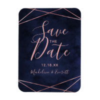Navy Blue & Rose Gold Geometric Save the Date