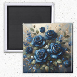 Navy Blue Rose Gold Gilding Impressionist Art Magnet