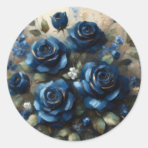 Navy Blue Rose Gold Gilding Impressionist Art Runder Aufkleber