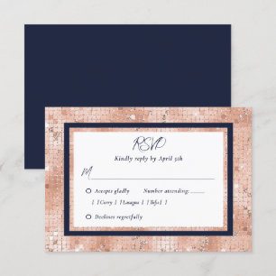 Navy Blue Rose Gold Glitzer Hochzeitskarten RSVP Karte