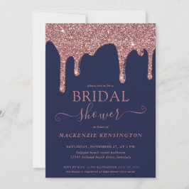 Navy Blue Rose Gold Glitzer Tropfen Brautparty Einladung