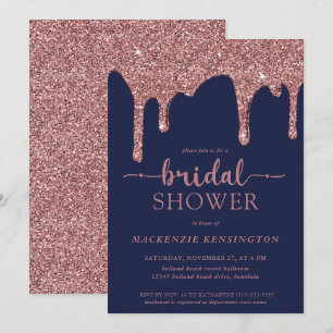 Navy Blue Rose Gold Glitzer Tropfen Brautparty Einladung