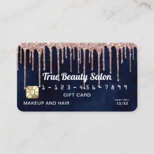 Navy Blue Rose Gold Glitzer Tropfen Gutschrift Visitenkarte