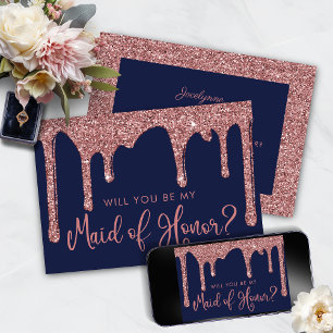 Navy Blue Rose Gold Glitzer Tropfen Trauzeugin Einladung