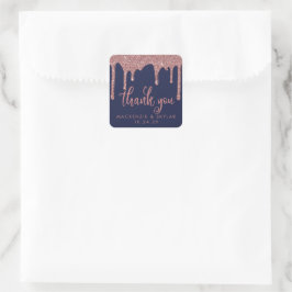 Navy Blue Rose Gold Glitzer Tropfen Vielen Dank Quadratischer Aufkleber