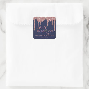 Navy Blue Rose Gold Glitzer Tropfen Vielen Dank Quadratischer Aufkleber