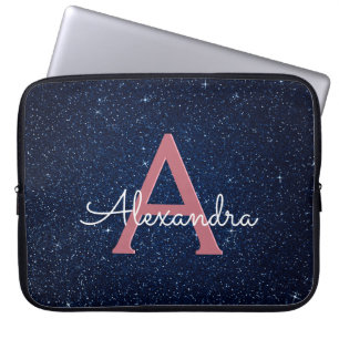 Navy Blue & Rose Gold Glitzer und Sparkle Monogram Laptopschutzhülle
