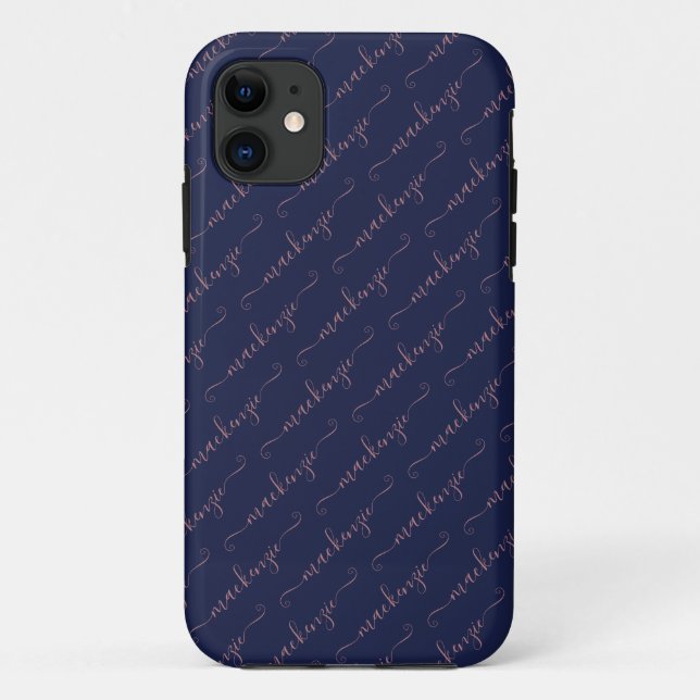 Navy Blue Rose Gold Handgeschriebener Skriptname Case-Mate iPhone Hülle (Rückseite)