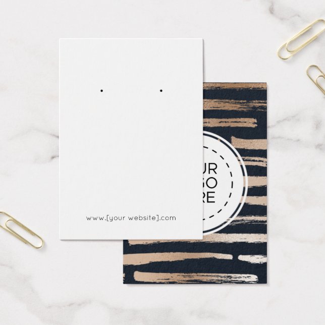 Navy Blue Rose Gold Modern Earring Display Card (Büro)