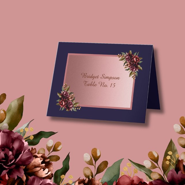 Navy Blue Rose Gold script  pink Floral Guest Card Dankeskarte (Von Creator hochgeladen)