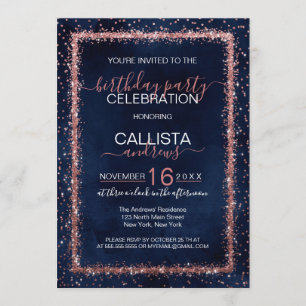 Navy Blue Rose Gold Sprinkled Confetti Geburtstag Einladung