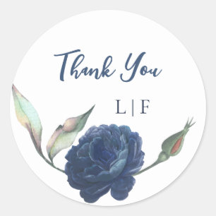 Navy Blue Rose Winter Wedding Vielen Dank Runder Aufkleber