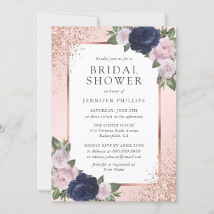 Navy Blue Rosen Gold Blush Blues Brautparty Einladung