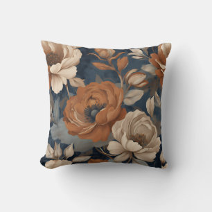 Navy-Blue-Rost-Moderne-Landhausstil-Blumen Kissen