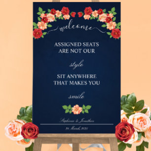 Navy Blue Rote Rose sitzt überall auf Hochzeitssit Poster