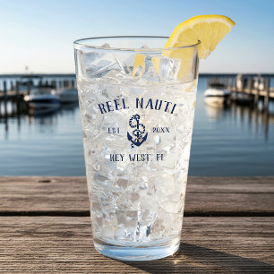 Navy Blue Rustic Anchor   Name des Schiffes Glas