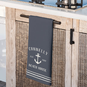 Navy Blue Rustic Anchor Personalisiert Beach House Geschirrtuch