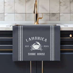 Navy Blue Rustic Crab Personalisiert Shore House Geschirrtuch