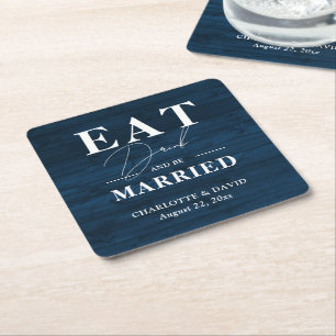 Navy Blue Rustic Essen Drink und Verheiratet Hochz Rechteckiger Pappuntersetzer
