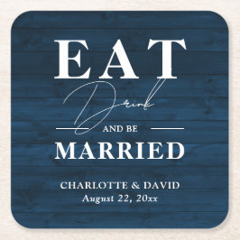 Navy Blue Rustic Essen Drink und Verheiratet Hochz Rechteckiger Pappuntersetzer