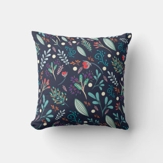 Navy Blue Rustic Floral Folk Art Pattern Pillow Kissen
