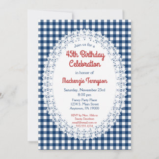 Navy Blue Rustic Gingham Birthday Party Einladung