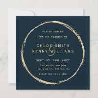 Navy Blue Rustic Gold Circle Wedding Square