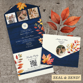Navy Blue Rustic Hochzeit im Herbst All In One Einladung
