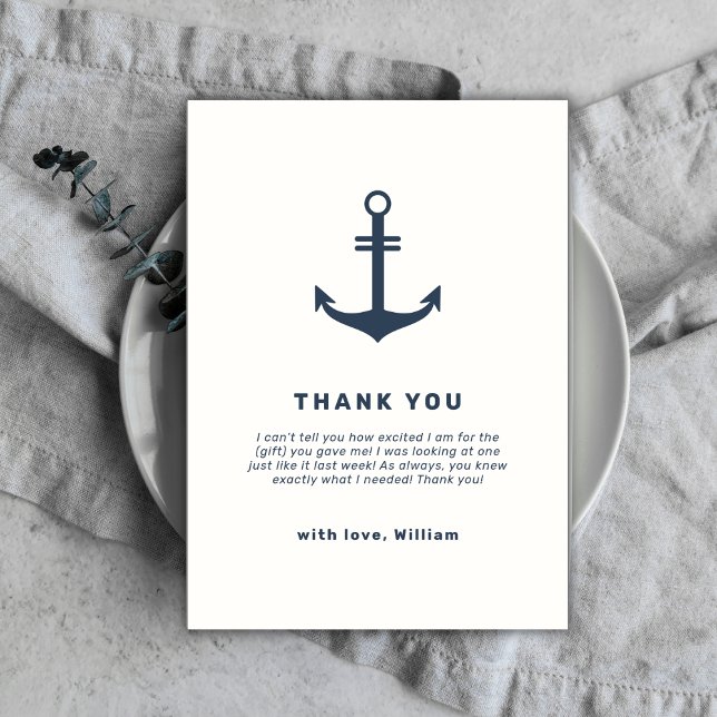 Navy Blue Rustic Nautical Anchor Baby Dusche Dankeskarte (Navy Blue Rustic Nautical Anchor Baby Shower Thank You Card)