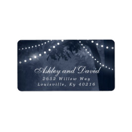 Navy Blue Rustic Tree String Lights Rücksendeadres Adressaufkleber