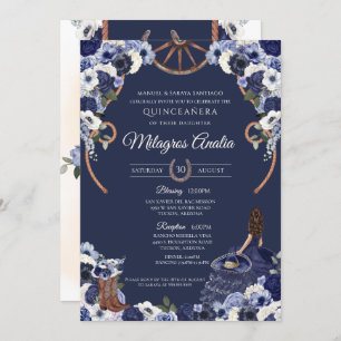 Navy Blue Rustic Western Charro Quinceanera Einladung