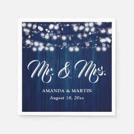Navy Blue Rustic Wood String Lights Mr and Mrs Serviette
