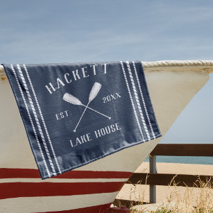 Navy Blue Rustico Oars Personalisiert Lake House Strandtuch