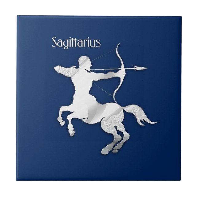 Navy Blue Sagittarius Zodiac Fliese (Vorderseite)