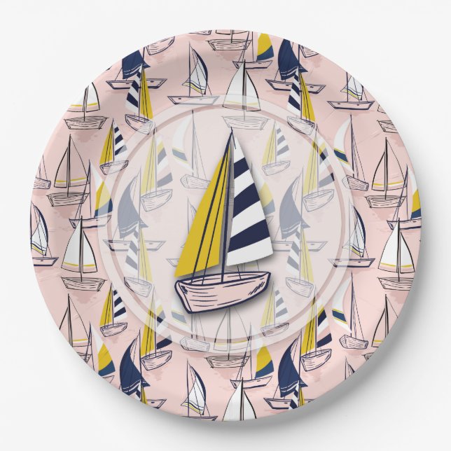 Navy Blue Sailboote Party Pappteller (Vorderseite)