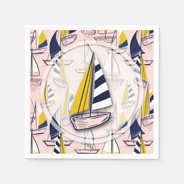 Navy Blue Sailboote Party Serviette (Vorderseite)