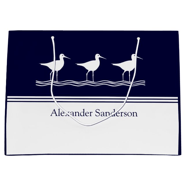 Navy Blue Sandpiper Bird mit eigenem Mit Monogramm Große Geschenktüte (Vorderseite)