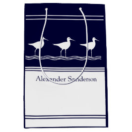 Navy Blue Sandpiper Bird mit eigenem Mit Monogramm Mittlere Geschenktüte