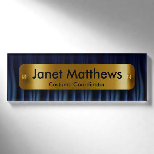 Navy Blue Satin Ribbon mit Gold Label Plakat Namenschild