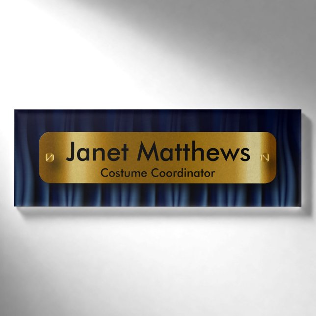 Navy Blue Satin Ribbon mit Gold Label Plakat Namenschild (Vorderseite)