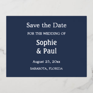 Navy Blue Save the Date Foil Einladung Postcard