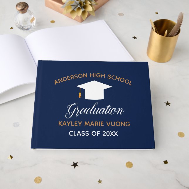 Navy Blue School Abschluss Autograph 2025 Custom Gästebuch (Vorderseite Offen)