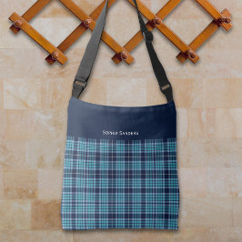 Navy Blue Scottish Tartan Pattern Tragetaschen Mit Langen Trägern